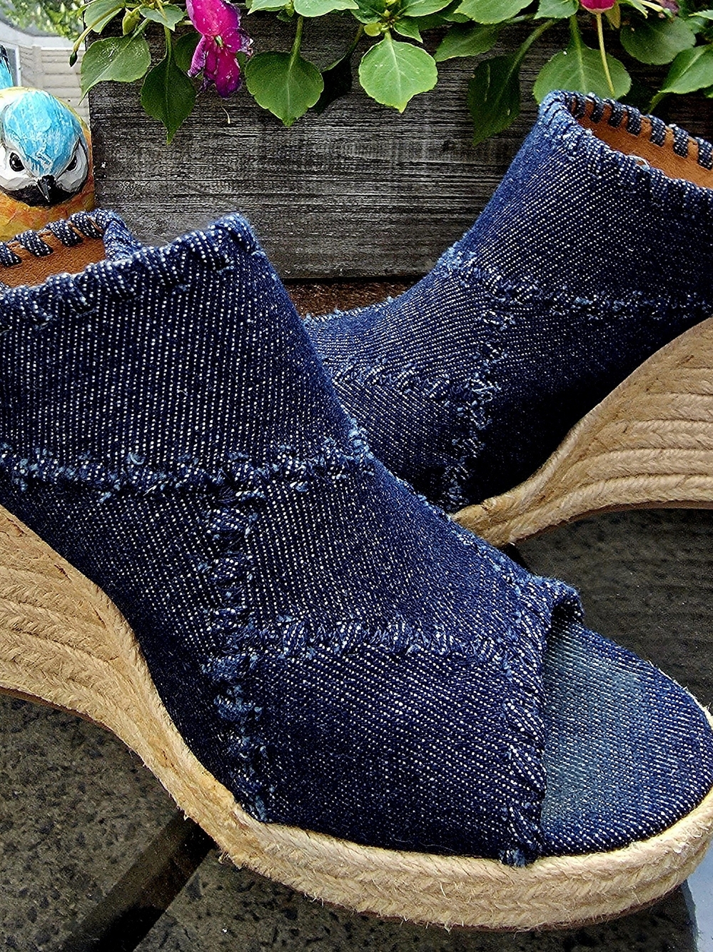 Denim Blue Wedge Espadrille Sandals - Women